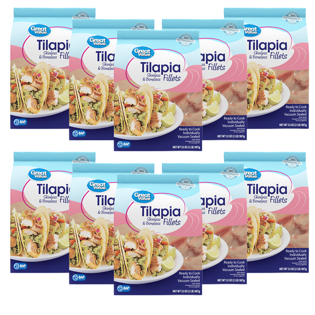 Great Value Frozen Tilapia Skinless & Boneless Fillets 20 lb Case 07874212662310